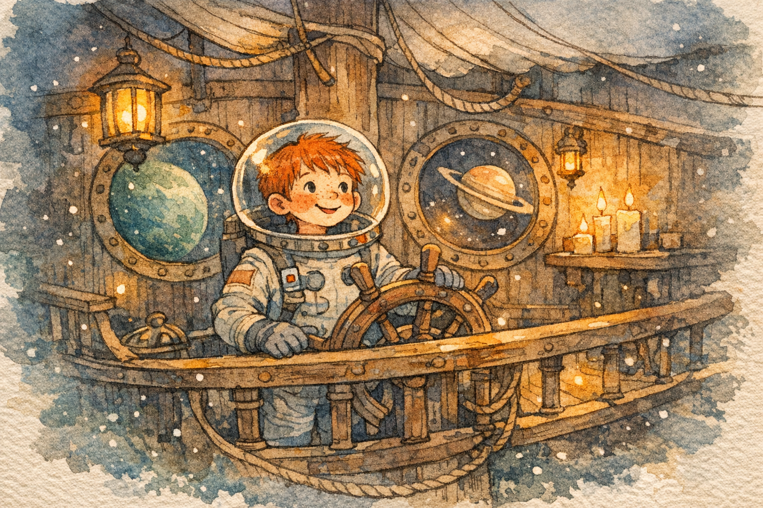 Ship sailing through stars